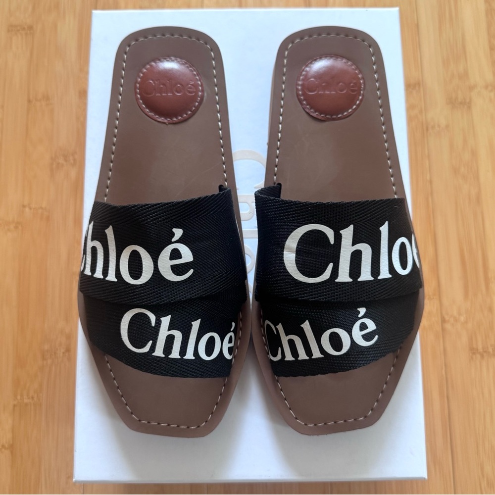 Chloe Woody Flat Mule in Black